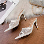 Damen elegante Mules mit Spitze und feiner Spitze R&B