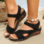 Damen Keil-Sandalen mit verstellbarem Riemen und offenen Zehen R&B