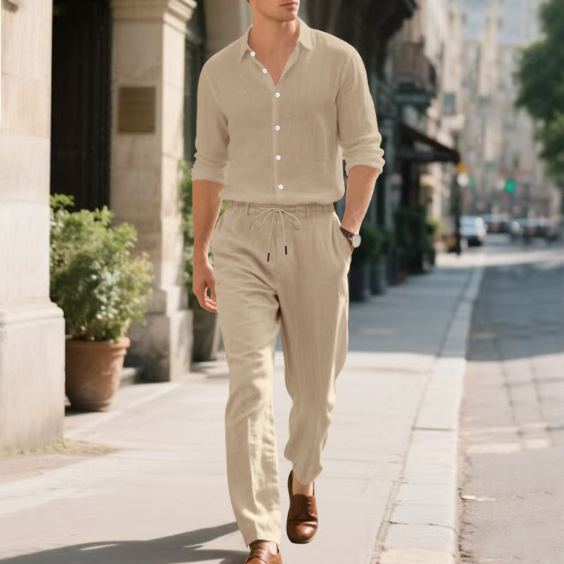 Herren lässige Leinen-Hose mit verstellbarem Kordelzug und modernem Schnitt R&B