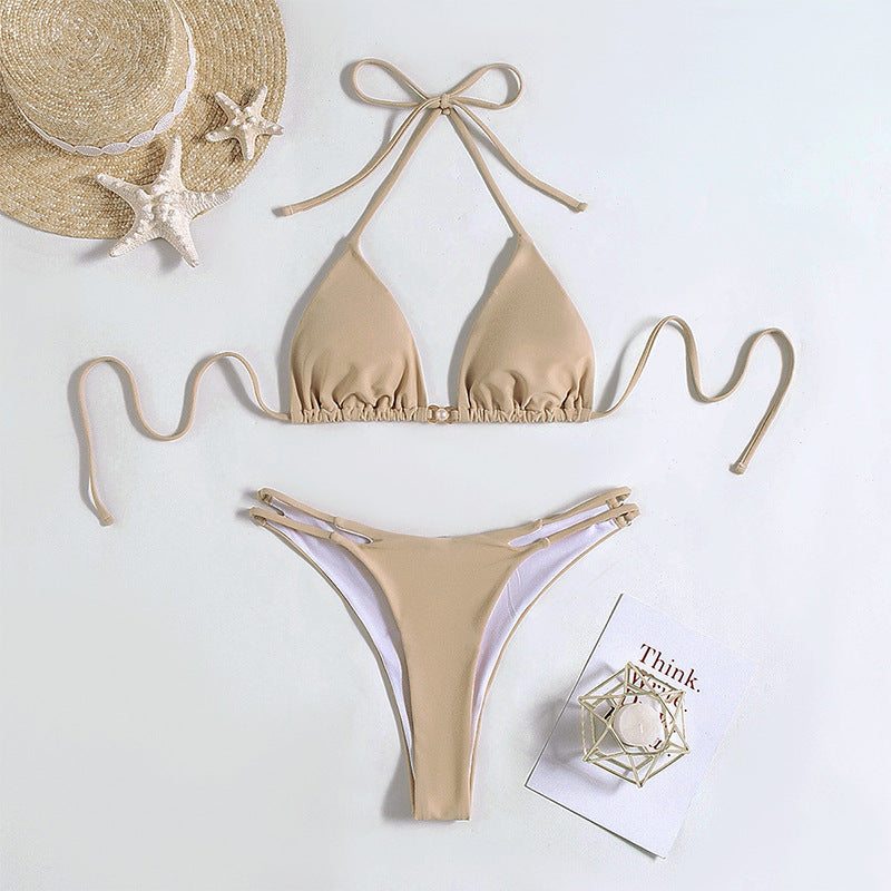 Damen Triangel-Bikini mit verstellbaren Trägern und tiefem Slipschnitt R&B
