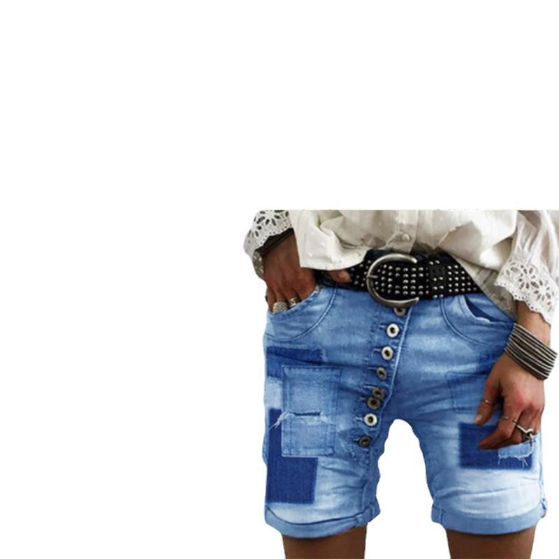 Damen Destroyed Denim-Shorts mit Knopfleiste R&B
