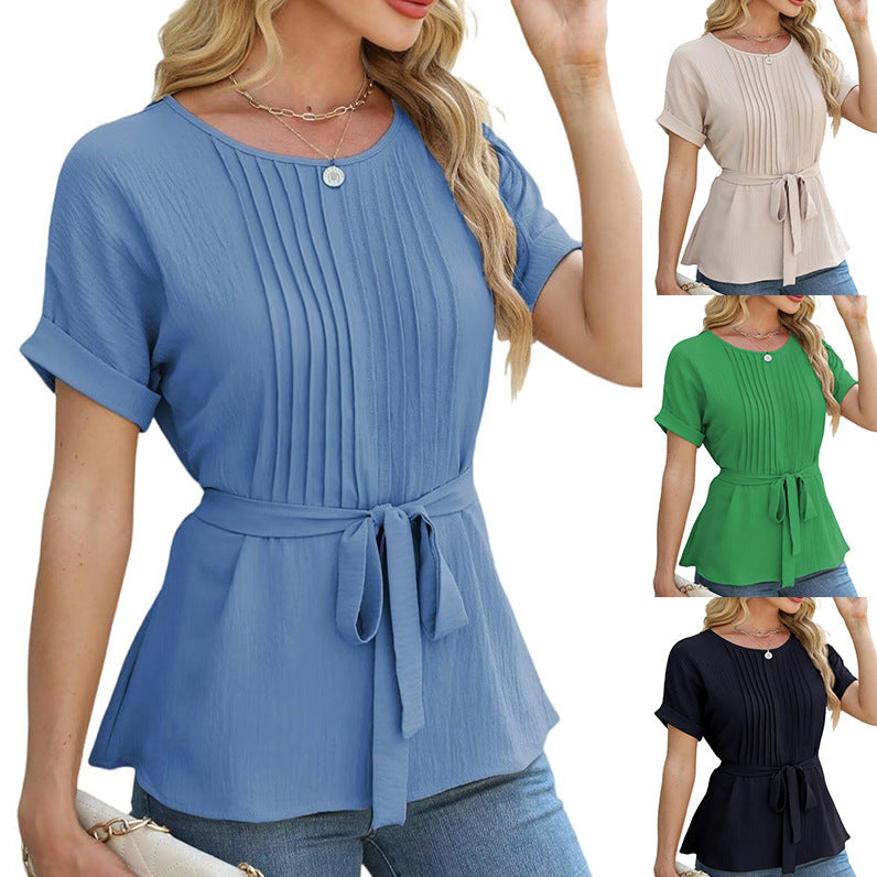 Damen Bluse mit Rüschendetails und seitlichem Gürtel R&B