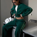 Damen nan kurzes Reißverschluss-Hoodie und hohe Taillen-Jogginghose Set mit dekorativer Seitenpaspel R&B