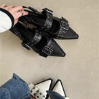 Damen elegante spitze Mules mit dekorativen Schnallen R&B