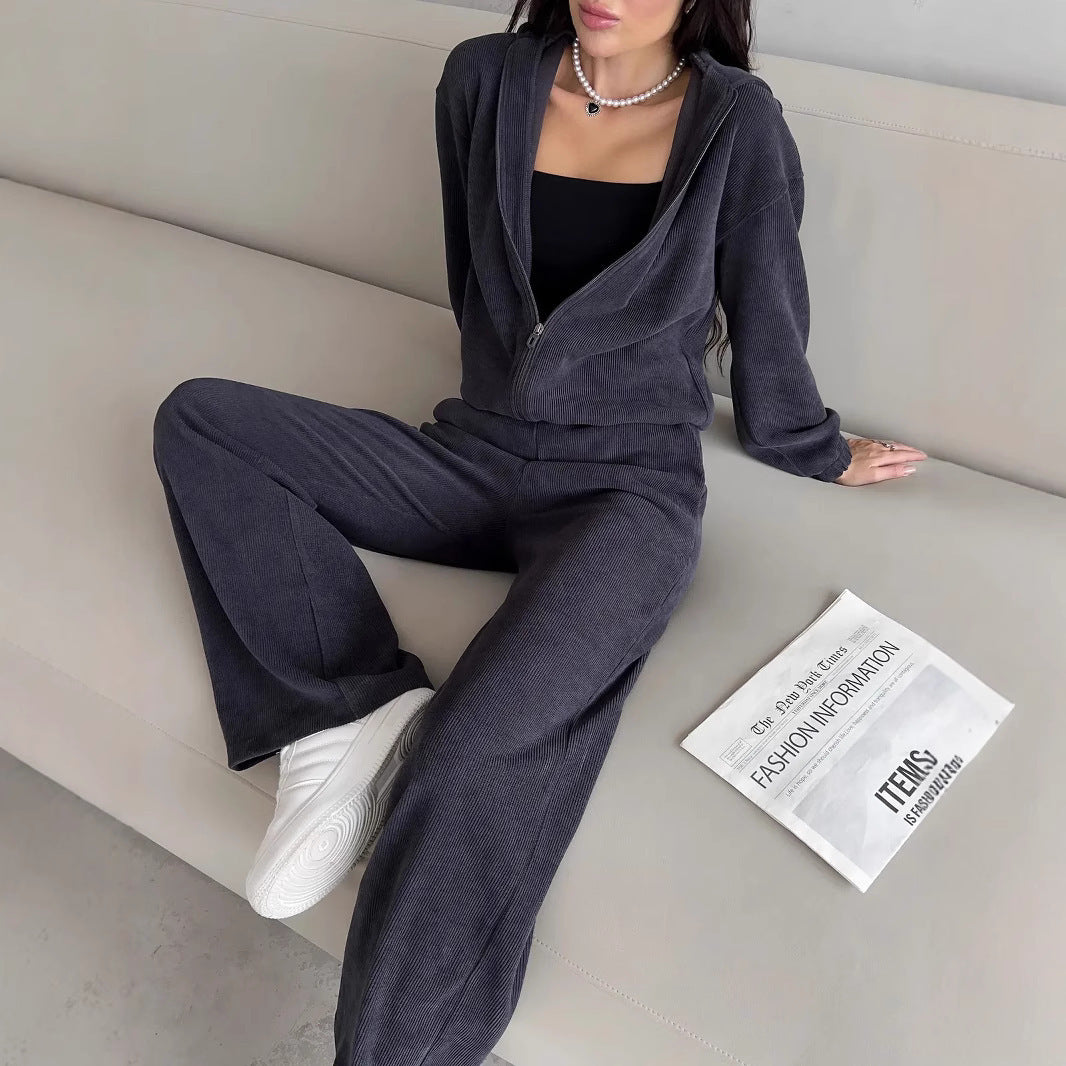Damen lässiges Sweatset mit elastischem Bund und modernem Zipper R&B