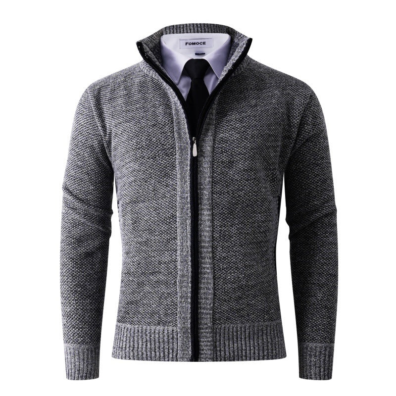 Herren stylische Strickjacke mit hohem Kragen und praktischen Taschen R&B
