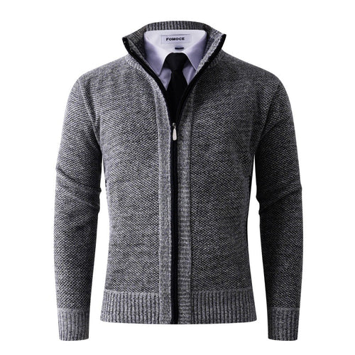 Herren stylische Strickjacke mit hohem Kragen und praktischen Taschen R&B