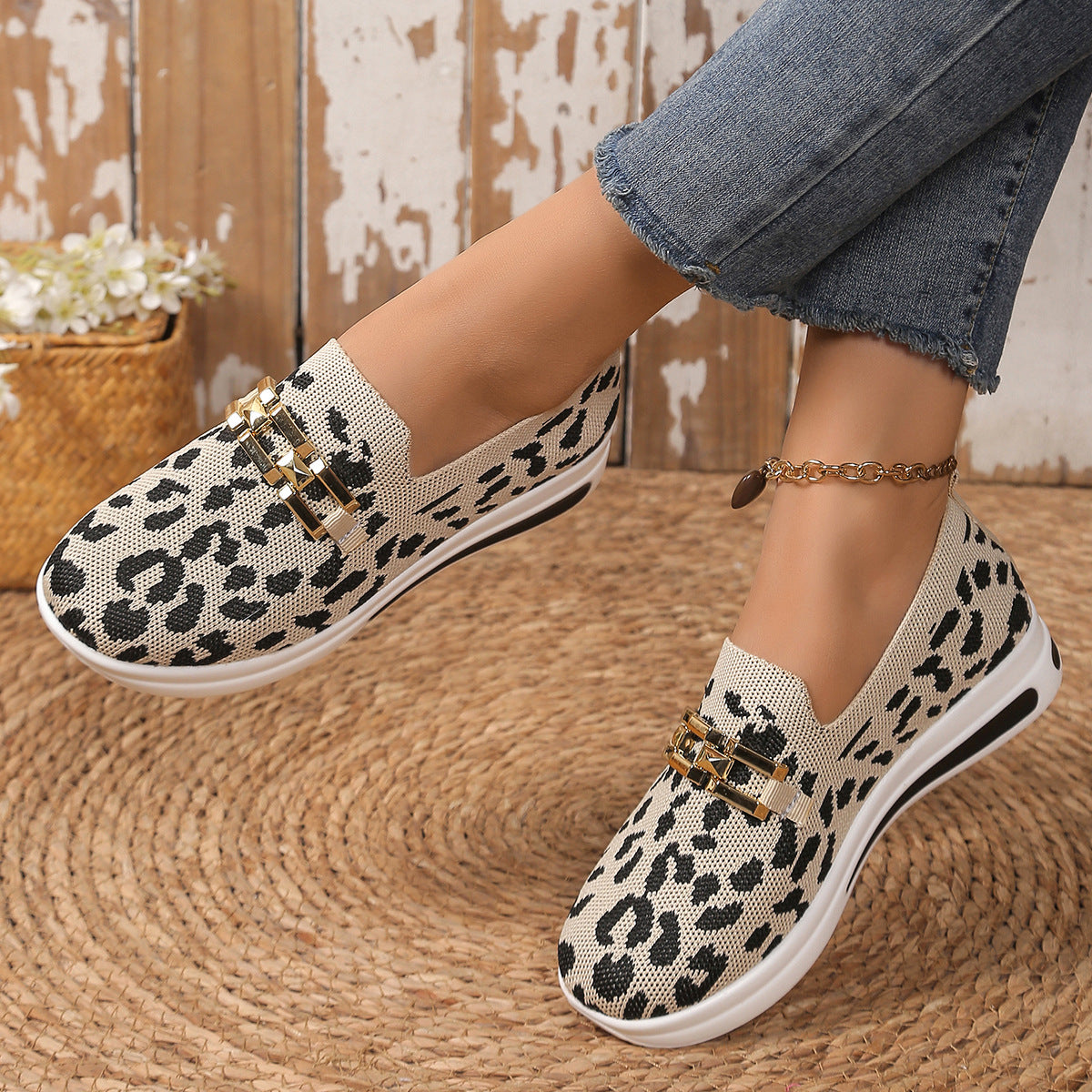 Damen Modische Slip-On Sneakers mit Animal-Print und komfortablem Fußbett R&B