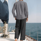 Herren nan Tunika- und Palazzohose-Set mit Henley-Blende, Zierstickerei und weitem Schnitt R&B