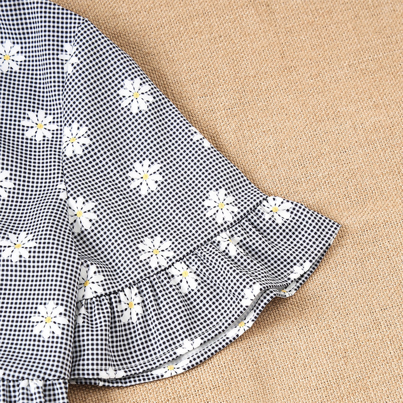 Damen Kurzarm Bluse mit floralem Design und Rüschendetails R&B