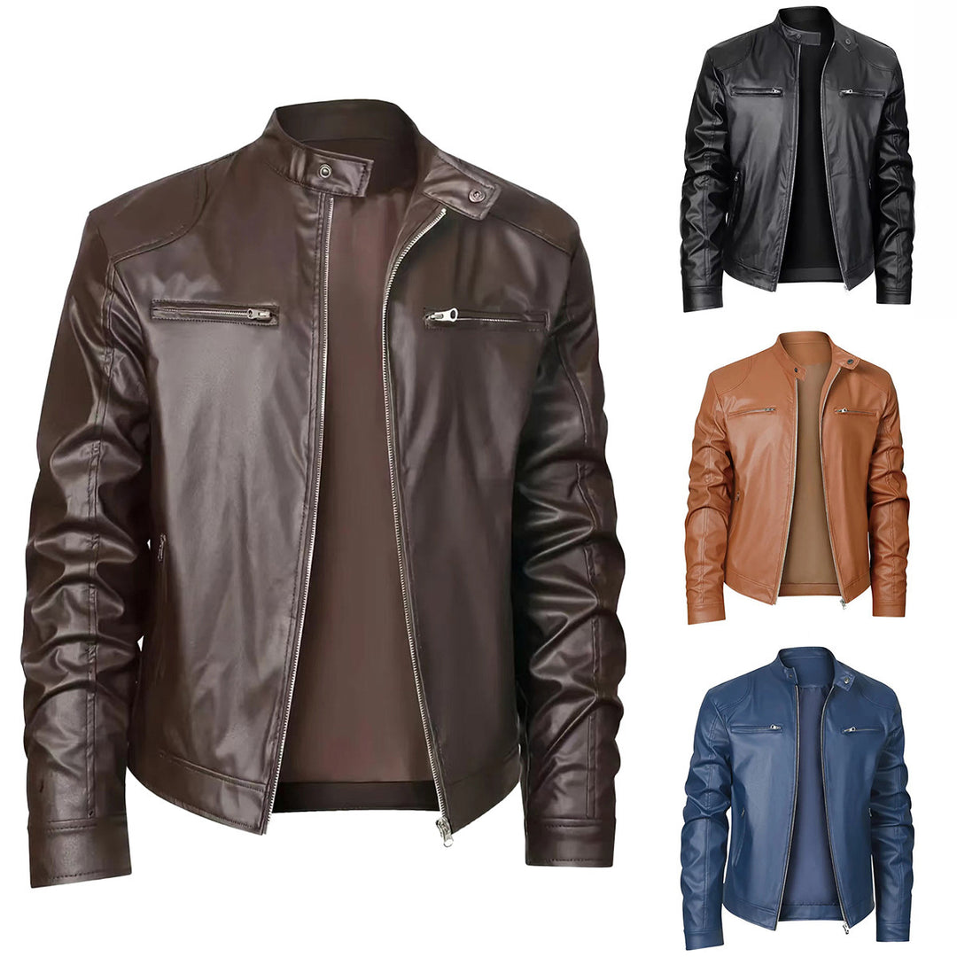 Herren Bikerjacke aus weichem Leder mit Stehkragen R&B