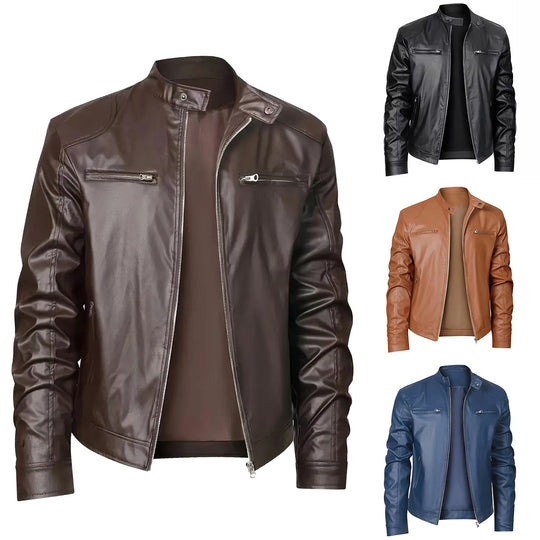 Herren Bikerjacke aus weichem Leder mit Stehkragen R&B