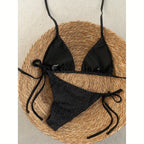 Damen Triangel-Bikini mit strukturierter Netzoptik und raffinierten Bindändern