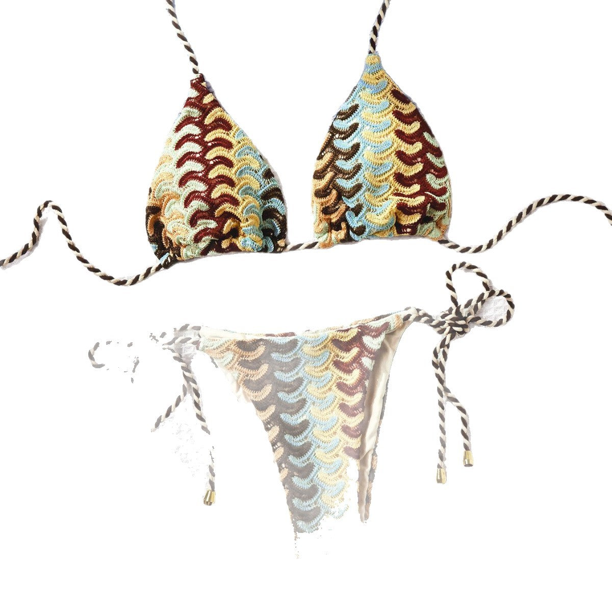 Damen Häkel-Bikini mit kontrastierenden Wellenmustern