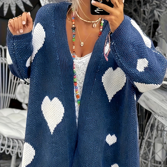 Damen Strickjacke mit Herzdesign und lässigem Schnitt R&B