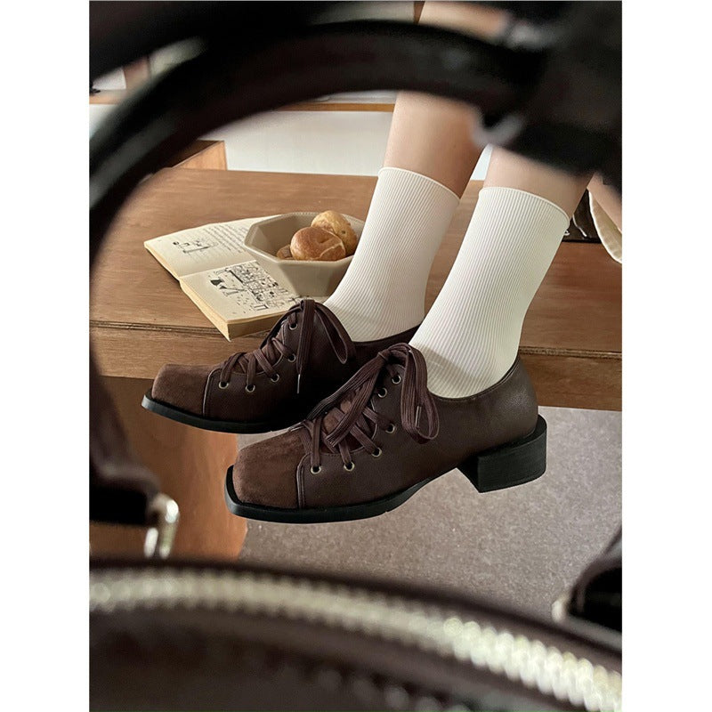 Damen modische Schnürschuhe aus schwarzem Leder R&B