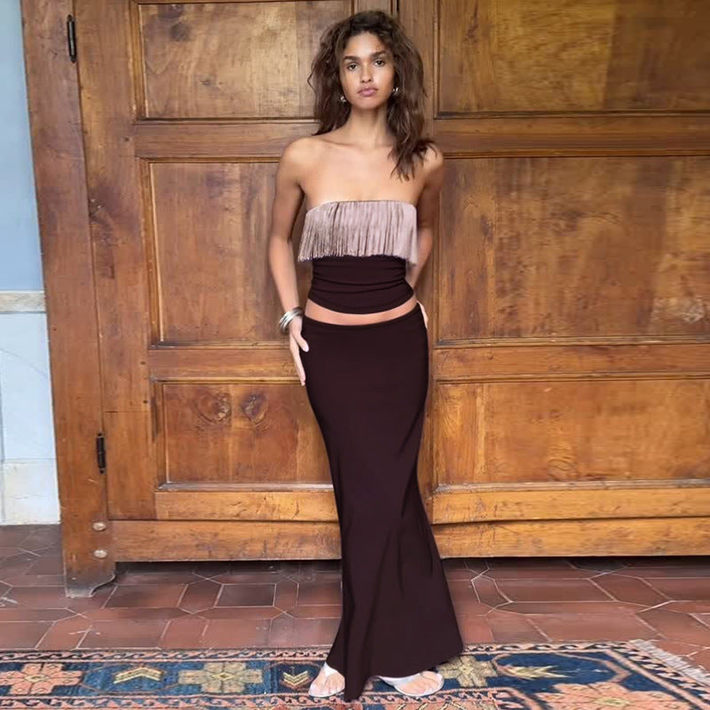 Damen Elegantes Zweiteiliges Abendkleid mit fransendem Oberteil und figurbetonter Silhouette R&B