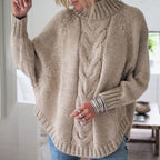 Damen Grobstrickpullover mit Stehkragen und Zopfmuster R&B