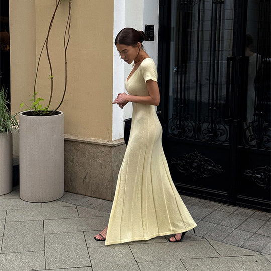 Damen Figurbetontes Maxikleid mit V-Ausschnitt und elegantem Schnitt R&B