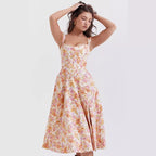Damen Maxikleid mit floralem Schnitt und schwingendem Rock R&B