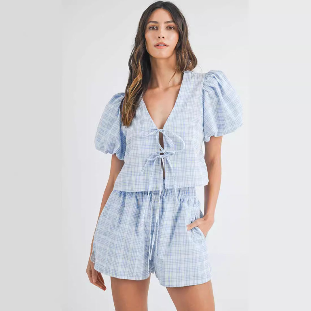 Damen-Set mit gepufften Ärmeln und verstellbarem Kordelzug R&B