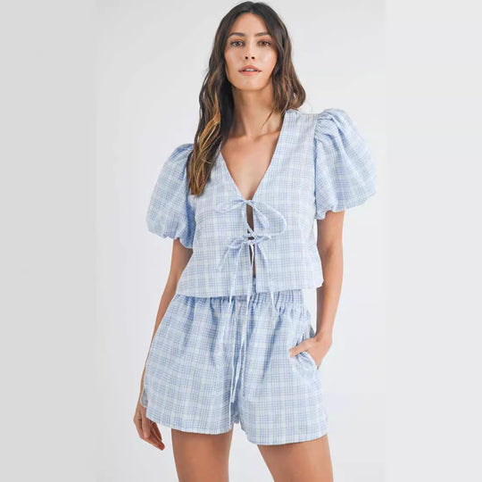 Damen-Set mit gepufften Ärmeln und verstellbarem Kordelzug R&B
