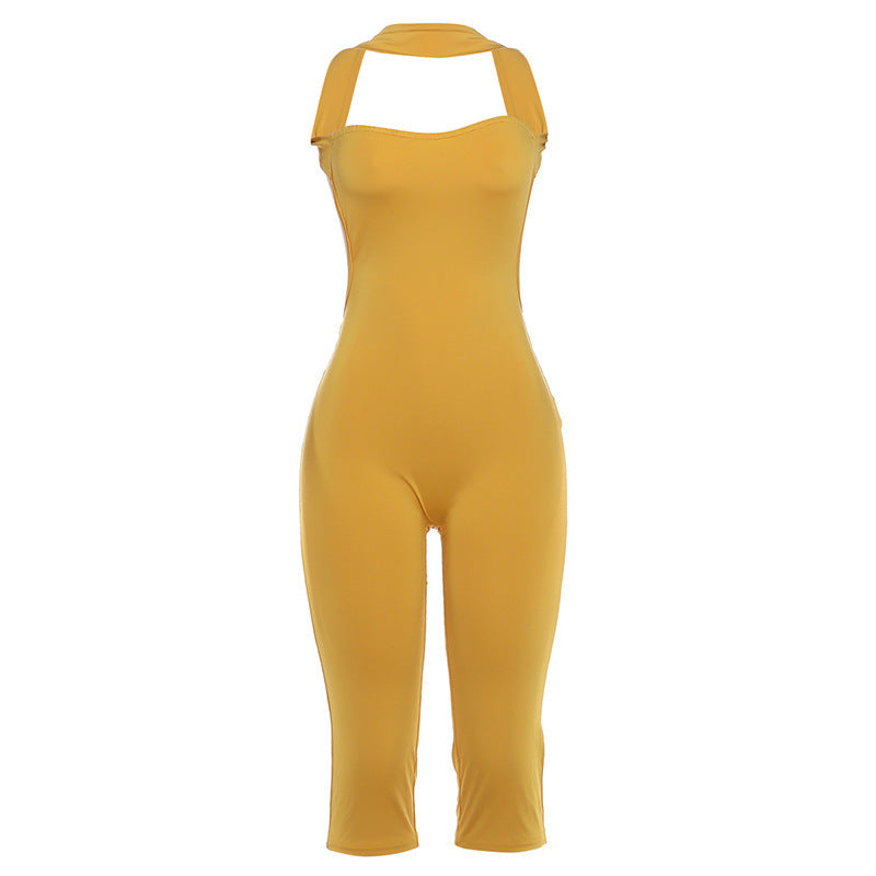 Damen Stylishes Jumpsuit mit schmalen Trägern und asymmetrischem Ausschnitt R&B