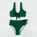 Damen Hochtaillierter Bikini mit modischem Knoten und unterstützendem Top