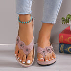 Damen Zehentrenner-Sandalen mit floralem Design und rutschfester Sohle R&B