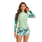 Damen Surfanzug-Set mit langärmeliger Oberteil und modischem Blumenmuster R&B