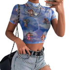 Damen Hochgeschlossenes Crop-Top mit romantischem Engelmotiven R&B