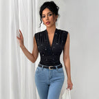 Damen Elegantes Wickeloberteil mit funkelnden Details R&B