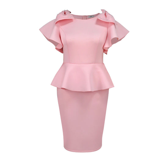Damen elegantes Kleid mit voluminösen Rüschensäumen und charmanten Perlenakzenten R&B