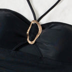 Damen Hochwertiger Raffung-Badeanzug mit Halsband R&B