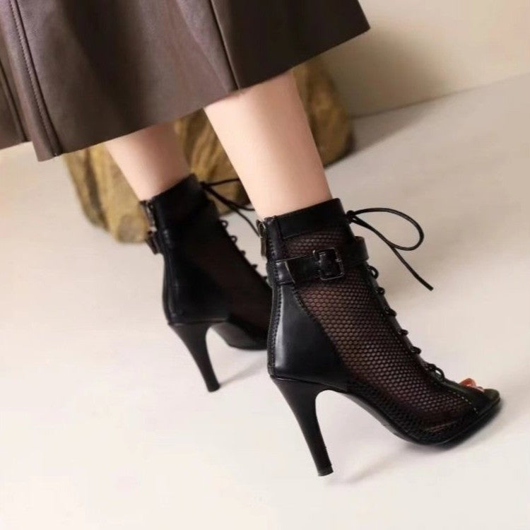 Damen Schnürstiefeletten mit Netz-Obermaterial und elegantem Absatz R&B