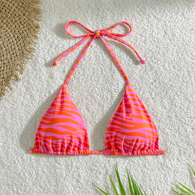 Damen Triangel-Bikini mit verspieltem Zebra-Muster und anpassbarem Halter R&B