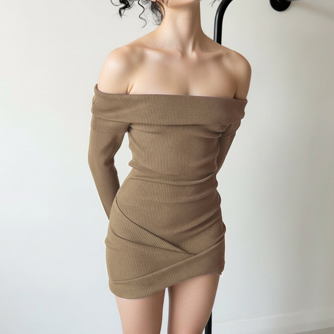 Damen Wickelkleid mit schulterfreiem Design und engem Schnitt R&B