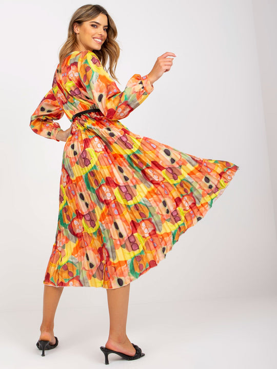 Damen Plisseekleid mit Wellenmuster und tailliertem Design R&B