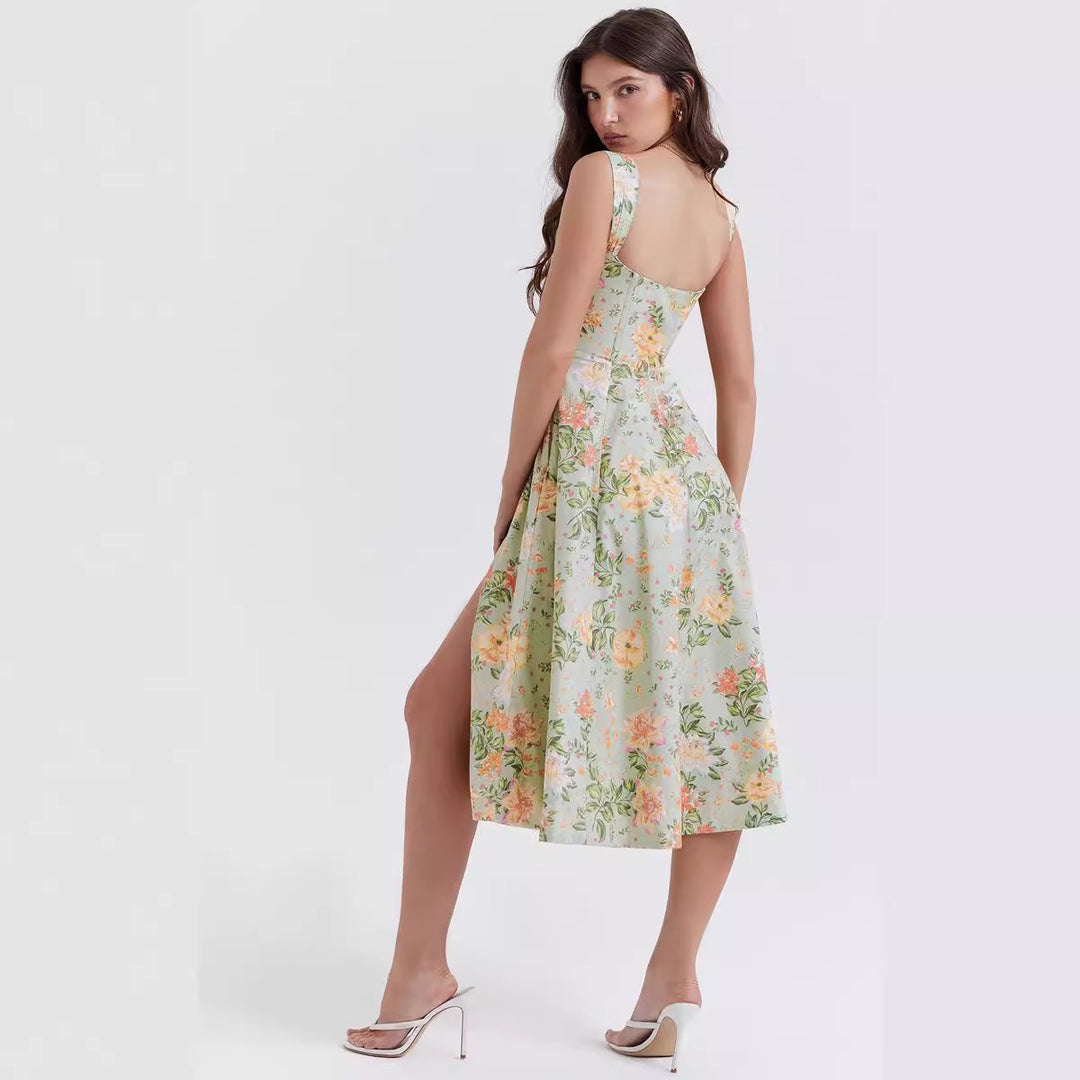 Damen Maxikleid mit schulterfreiem Design und floralem Muster R&B
