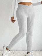 Damen Strickleggings mit hohem Bund und feinen Längsrippen R&B