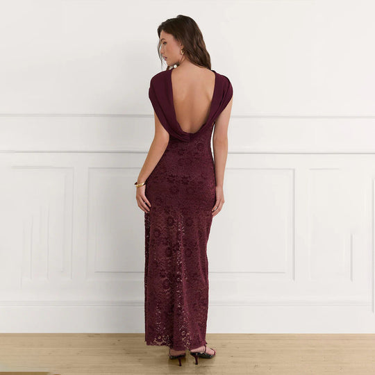 Damen Elegantes Spitzen-Maxikleid mit schickem Halterneck und figurschmeichelndem Schnitt R&B