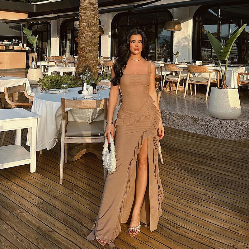 Damen Maxikleid mit seitlichem Schlitz und asymmetrischem Schnitt R&B