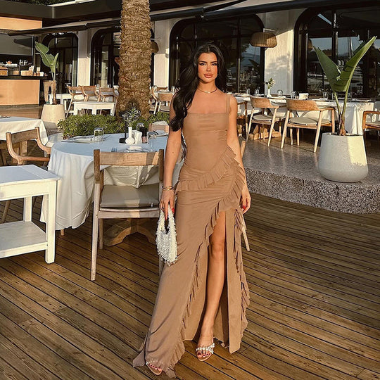 Damen Maxikleid mit seitlichem Schlitz und asymmetrischem Schnitt R&B