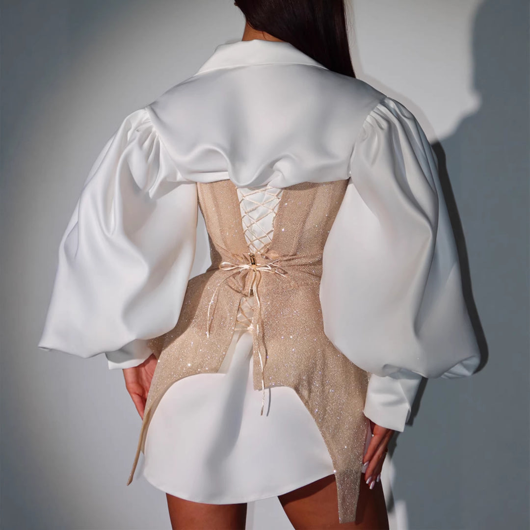 Damen Glamouröses Bustierkleid mit Puffärmeln und eleganten Details R&B