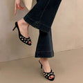 Damen elegante Mules mit funkelnden Perlen R&B