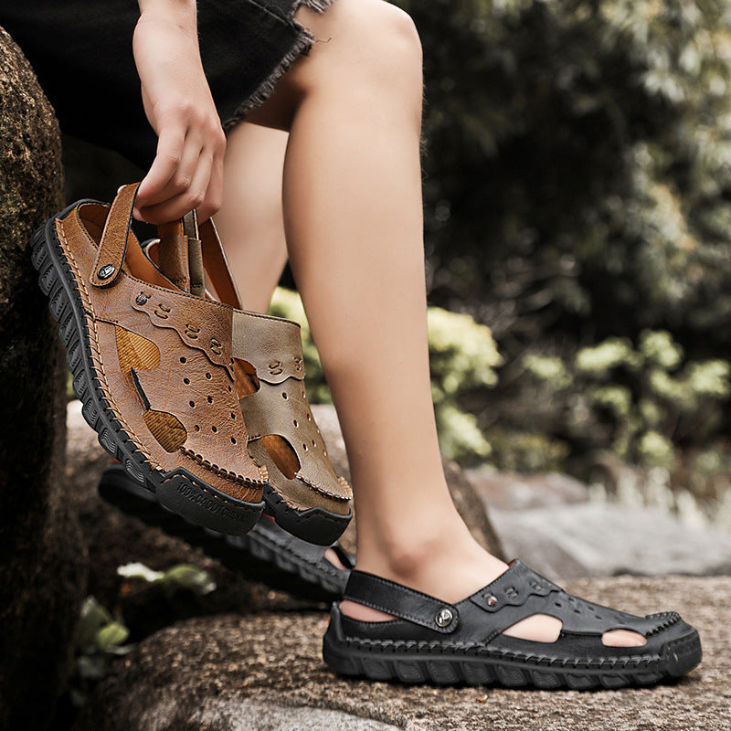 Damen Sommerliche offene Ledersandalen mit atmungsaktiver Oberstruktur R&B