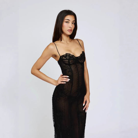 Damen Spitzen-Negligé mit zarten Rüschen und raffinierter Transparenz R&B