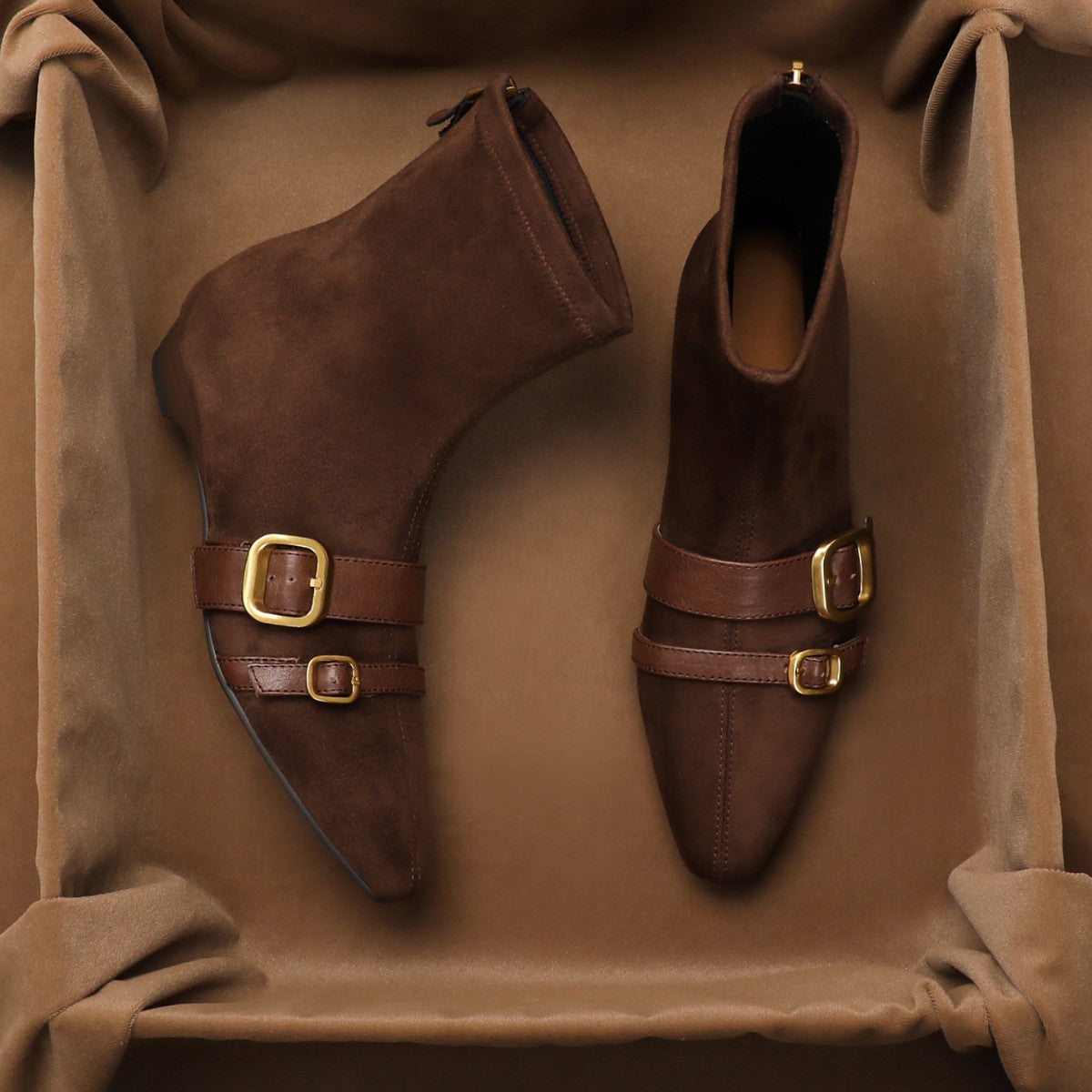 Damen Ankle Boots mit doppeltem Schnallenverschluss aus hochwertigem Wildleder