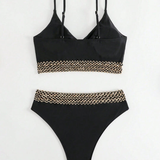 Damen Hochgeschnittener Bikini mit eleganter Kettenverzierung R&B