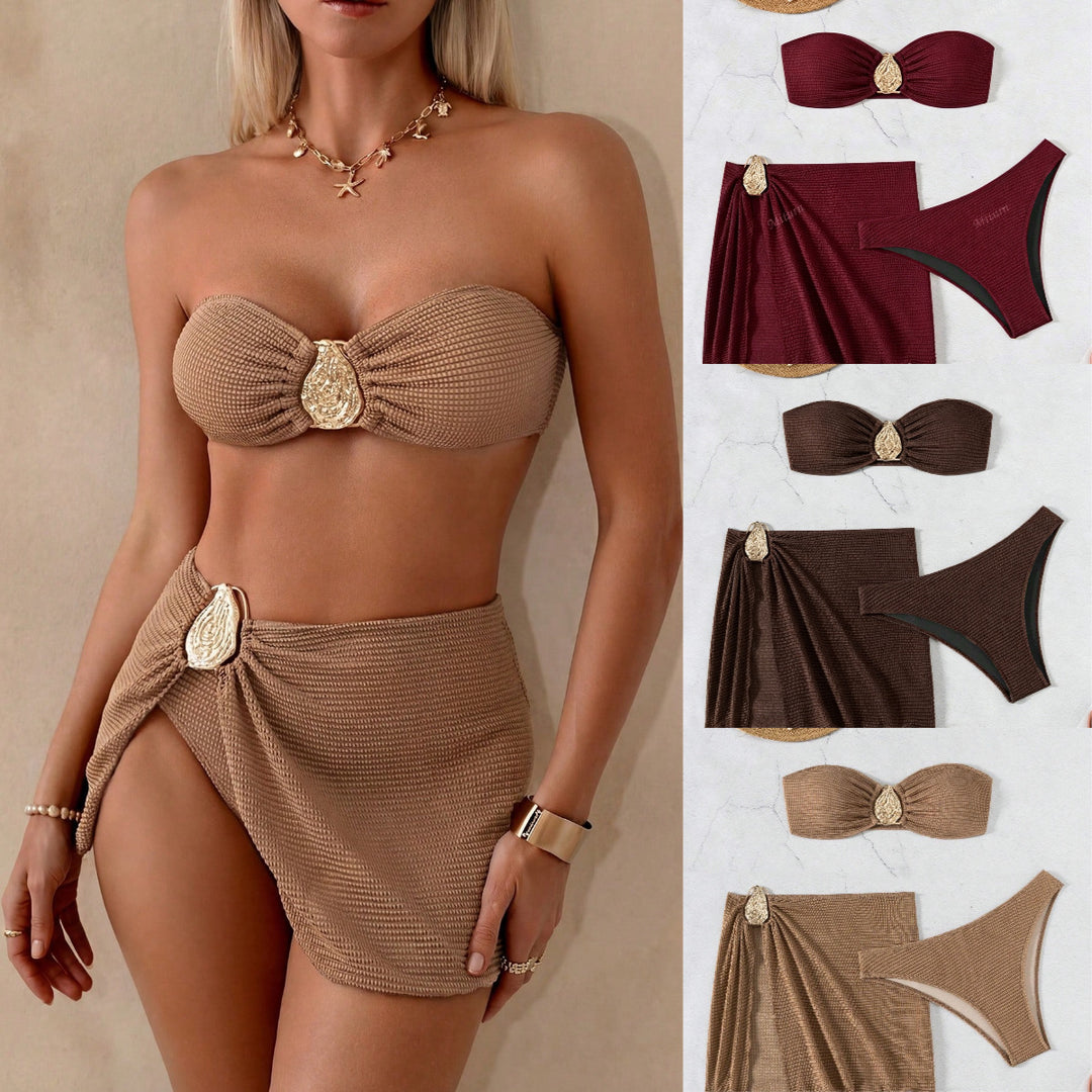 Damen Bandeau-Bikini-Set mit dekorativem Wickelrock R&B